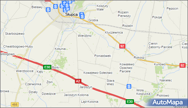 mapa Poniatówek gmina Słupca, Poniatówek gmina Słupca na mapie Targeo