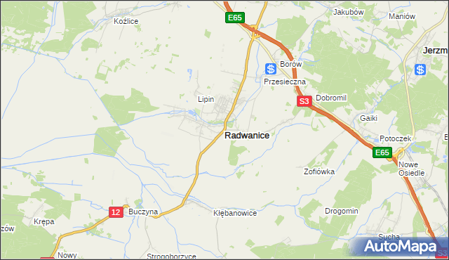 mapa Radwanice powiat polkowicki, Radwanice powiat polkowicki na mapie Targeo