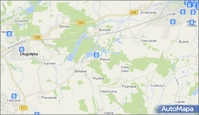 mapa Raków gmina Długołęka, Raków gmina Długołęka na mapie Targeo