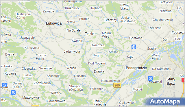 mapa Rogi gmina Podegrodzie, Rogi gmina Podegrodzie na mapie Targeo