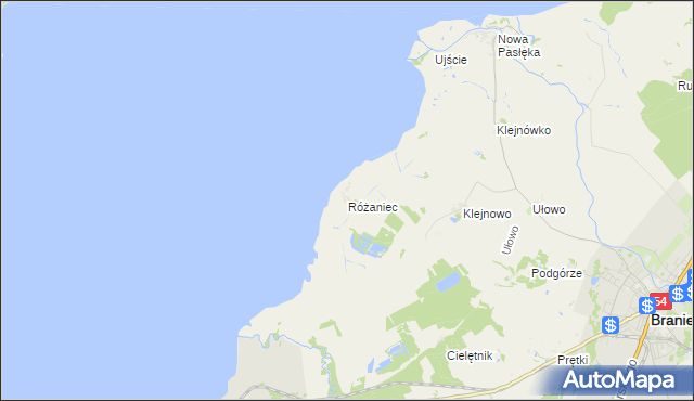 mapa Różaniec gmina Braniewo, Różaniec gmina Braniewo na mapie Targeo