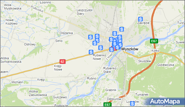 mapa Rybienko Nowe, Rybienko Nowe na mapie Targeo