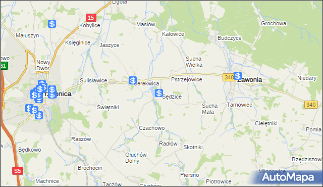 mapa Sędzice gmina Zawonia, Sędzice gmina Zawonia na mapie Targeo