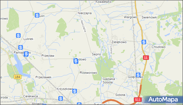 mapa Sepno gmina Oborniki, Sepno gmina Oborniki na mapie Targeo
