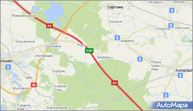 mapa Siedliska gmina Dąbrowa, Siedliska gmina Dąbrowa na mapie Targeo