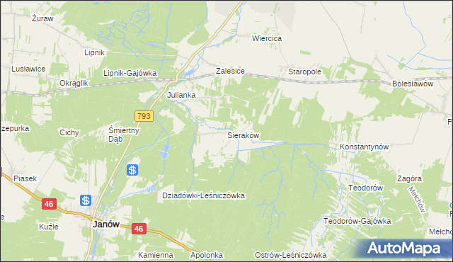 mapa Sieraków gmina Przyrów, Sieraków gmina Przyrów na mapie Targeo