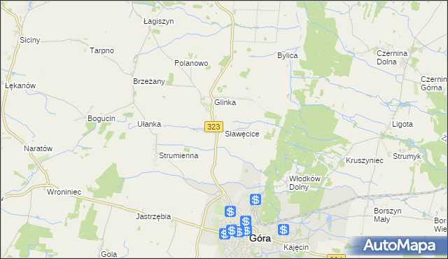 mapa Sławęcice gmina Góra, Sławęcice gmina Góra na mapie Targeo