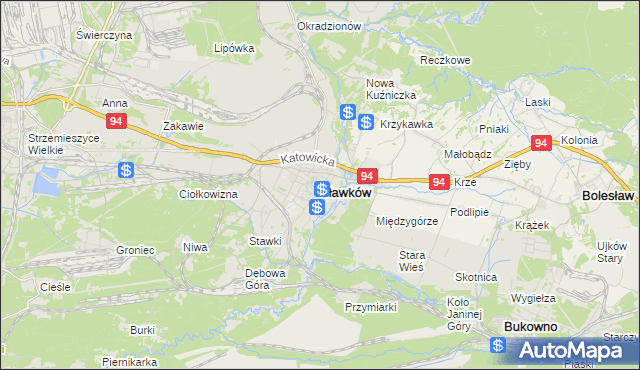 mapa Sławków powiat będziński, Sławków powiat będziński na mapie Targeo