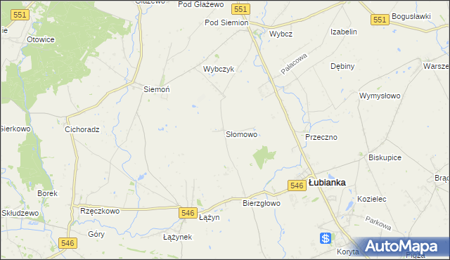 mapa Słomowo gmina Łubianka, Słomowo gmina Łubianka na mapie Targeo