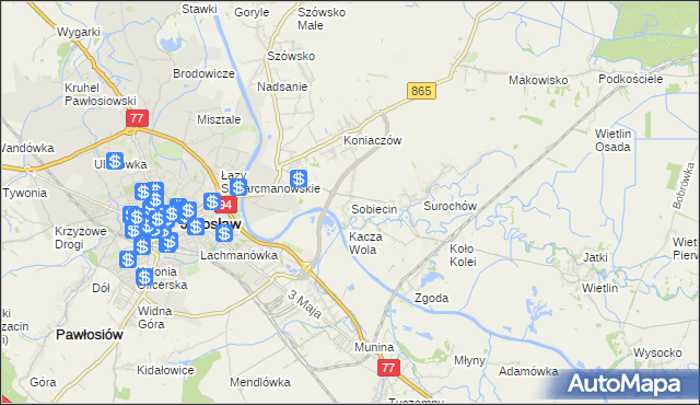 mapa Sobiecin, Sobiecin na mapie Targeo