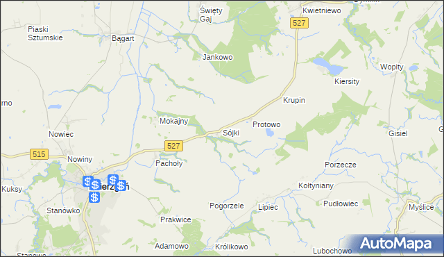 mapa Sójki gmina Rychliki, Sójki gmina Rychliki na mapie Targeo