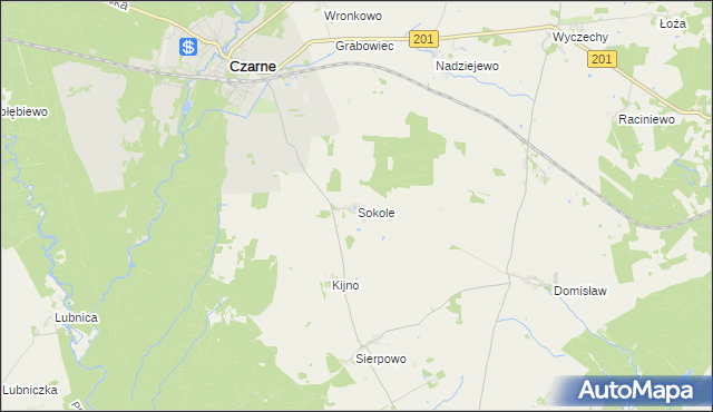 mapa Sokole gmina Czarne, Sokole gmina Czarne na mapie Targeo