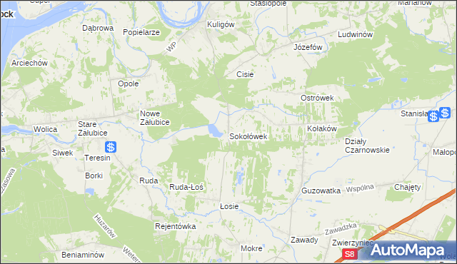 mapa Sokołówek gmina Dąbrówka, Sokołówek gmina Dąbrówka na mapie Targeo