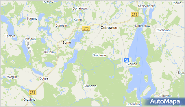 mapa Śródlesie gmina Ostrowice, Śródlesie gmina Ostrowice na mapie Targeo