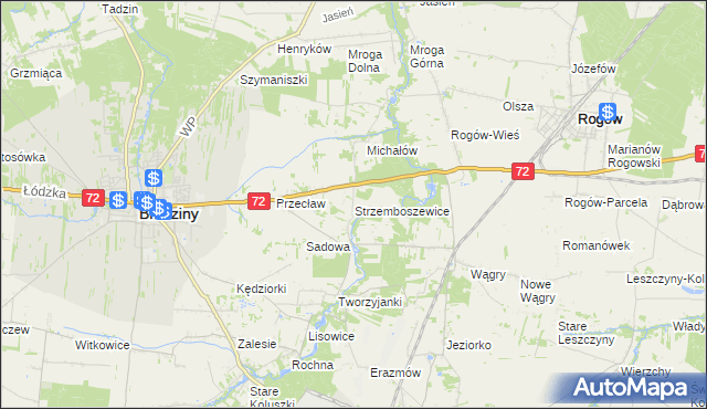 mapa Strzemboszewice, Strzemboszewice na mapie Targeo