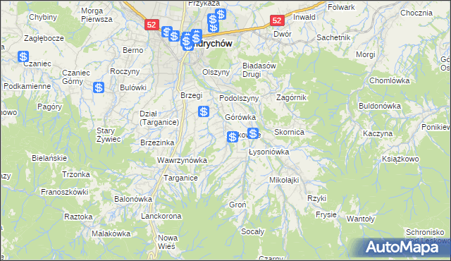 mapa Sułkowice gmina Andrychów, Sułkowice gmina Andrychów na mapie Targeo