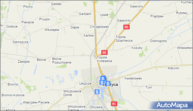 mapa Topola Królewska, Topola Królewska na mapie Targeo