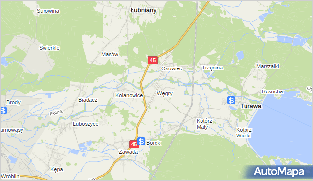 mapa Węgry gmina Turawa, Węgry gmina Turawa na mapie Targeo