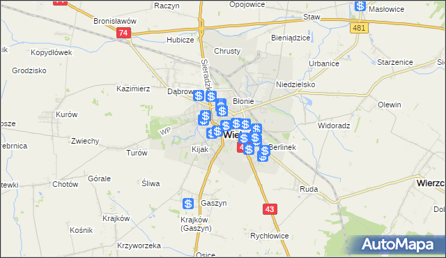 mapa Wieluń, Wieluń na mapie Targeo