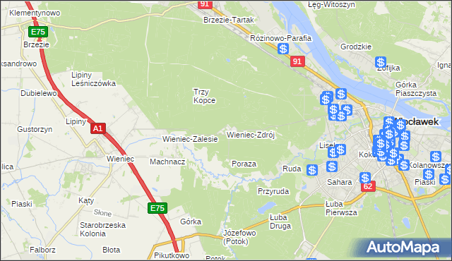 mapa Wieniec-Zdrój, Wieniec-Zdrój na mapie Targeo