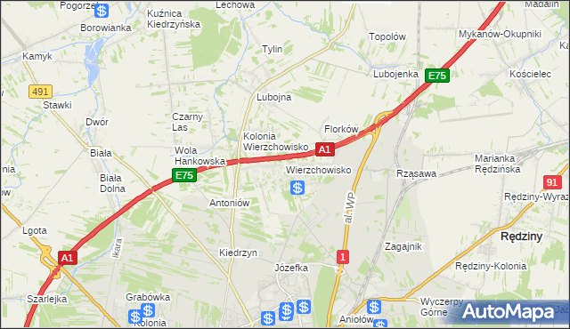 mapa Wierzchowisko gmina Mykanów, Wierzchowisko gmina Mykanów na mapie Targeo