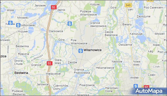 mapa Wilamowice powiat bielski, Wilamowice powiat bielski na mapie Targeo