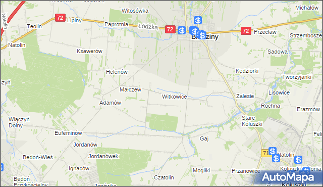 mapa Witkowice gmina Brzeziny, Witkowice gmina Brzeziny na mapie Targeo