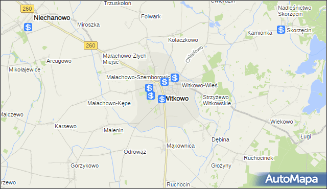 mapa Witkowo powiat gnieźnieński, Witkowo powiat gnieźnieński na mapie Targeo
