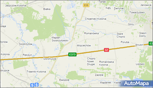 mapa Wojciechów gmina Siedliszcze, Wojciechów gmina Siedliszcze na mapie Targeo