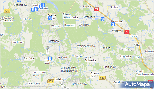mapa Wojciechowice gmina Góra Kalwaria, Wojciechowice gmina Góra Kalwaria na mapie Targeo