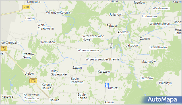 mapa Wrzeszczewice-Tomaszew, Wrzeszczewice-Tomaszew na mapie Targeo