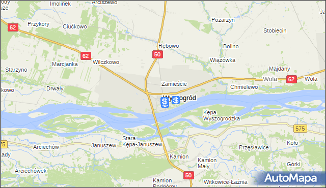 mapa Wyszogród powiat płocki, Wyszogród powiat płocki na mapie Targeo