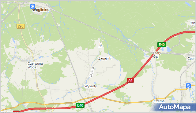 mapa Zagajnik gmina Nowogrodziec, Zagajnik gmina Nowogrodziec na mapie Targeo