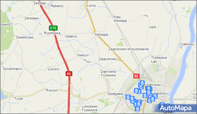 mapa Zajączkowo gmina Tczew, Zajączkowo gmina Tczew na mapie Targeo