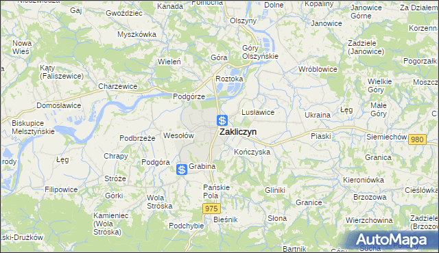 mapa Zakliczyn powiat tarnowski, Zakliczyn powiat tarnowski na mapie Targeo