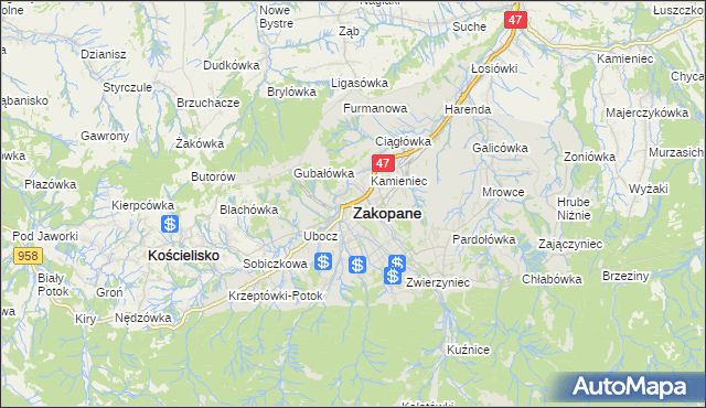 mapa Zakopanego, Zakopane na mapie Targeo