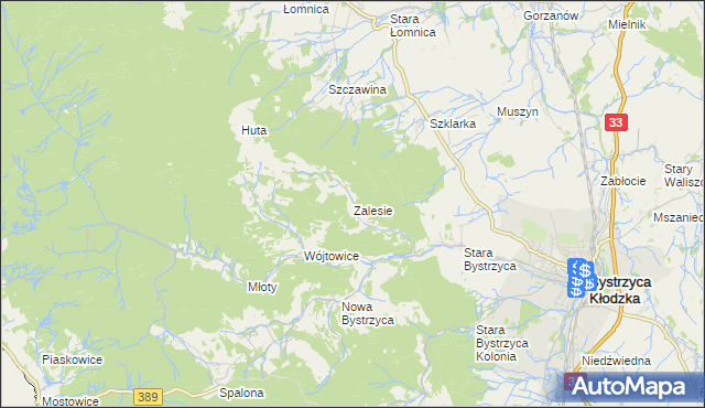 mapa Zalesie gmina Bystrzyca Kłodzka, Zalesie gmina Bystrzyca Kłodzka na mapie Targeo