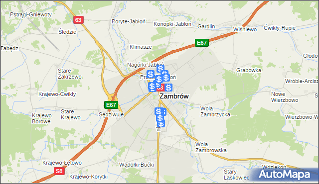 mapa Zambrów, Zambrów na mapie Targeo