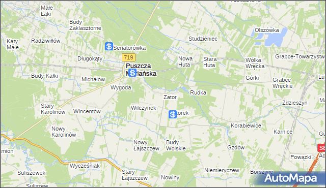 mapa Zator gmina Puszcza Mariańska, Zator gmina Puszcza Mariańska na mapie Targeo