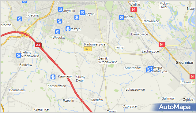 mapa Żerniki Wrocławskie, Żerniki Wrocławskie na mapie Targeo