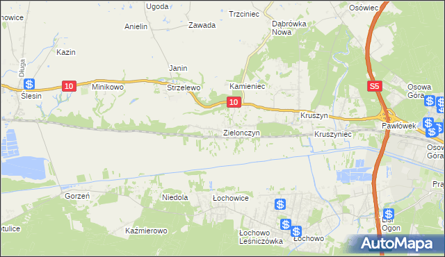 mapa Zielonczyn gmina Sicienko, Zielonczyn gmina Sicienko na mapie Targeo