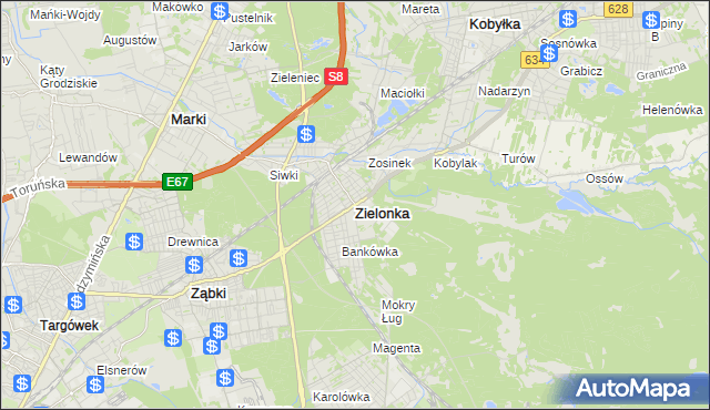 mapa Zielonka powiat wołomiński, Zielonka powiat wołomiński na mapie Targeo