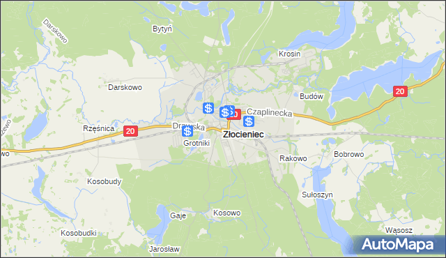 mapa Złocieniec, Złocieniec na mapie Targeo