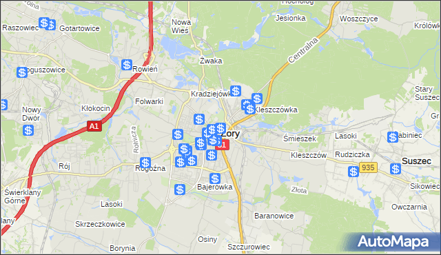 mapa Żor, Żory na mapie Targeo