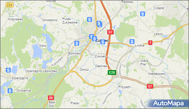 mapa Żukowo powiat kartuski, Żukowo powiat kartuski na mapie Targeo