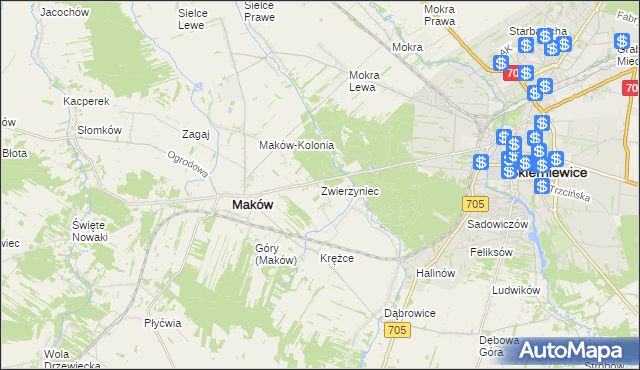 mapa Zwierzyniec gmina Maków, Zwierzyniec gmina Maków na mapie Targeo