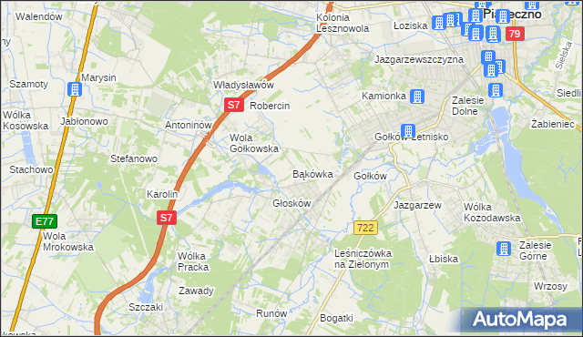 mapa Bąkówka gmina Piaseczno, Bąkówka gmina Piaseczno na mapie Targeo