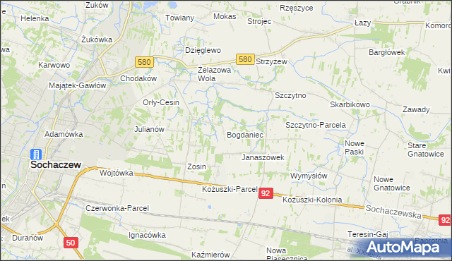 mapa Bogdaniec gmina Sochaczew, Bogdaniec gmina Sochaczew na mapie Targeo