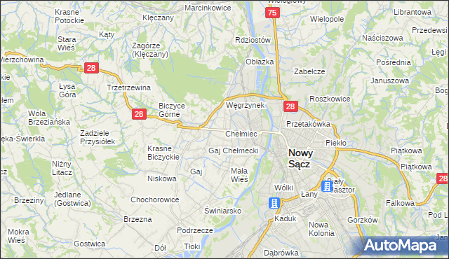 mapa Chełmiec powiat nowosądecki, Chełmiec powiat nowosądecki na mapie Targeo