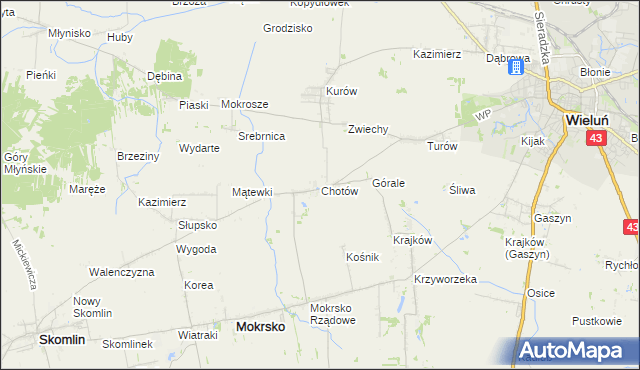 mapa Chotów gmina Mokrsko, Chotów gmina Mokrsko na mapie Targeo